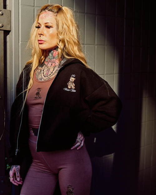 INKD BEAR CROP ZIP HOODIE