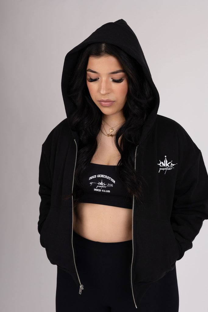 INKD CROWN + HEART CROP ZIP HOODIE